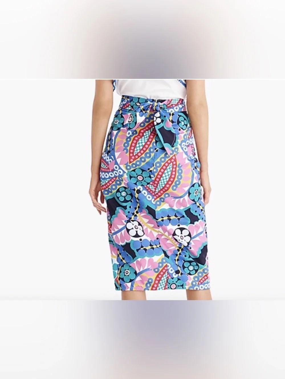 J Crew Tie Back Tulip Pencil Skirt in Ratti Kaleidoscope, Size 8
